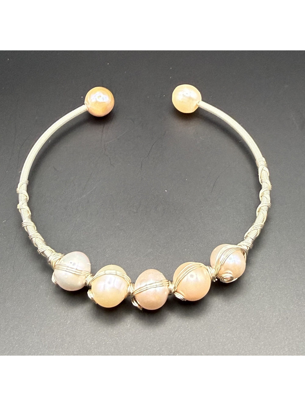 candy+clover wire wrapped freshwater pearl silver tone cuff bracelet